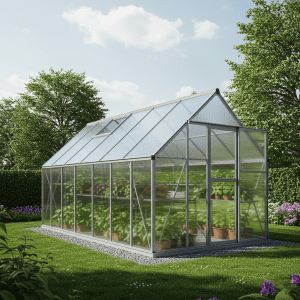 Permatomos polikarbonato plokštės šiltnamyje, pabrėžiant tvarumą ir perdirbimą